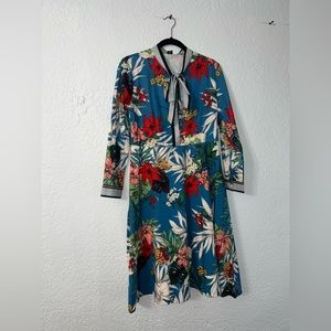 Self tie floral print midi dress